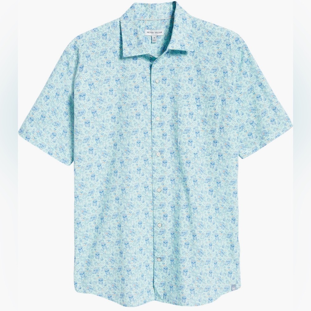 Peter Millar Cowboy Cantina Skulls & Tequila Men’s SS Stretch Shirt size Medium